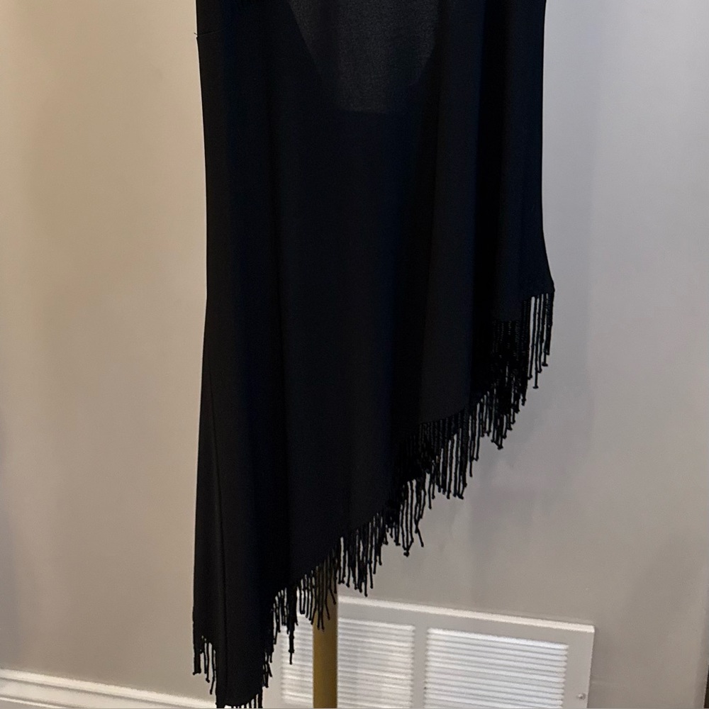 Elegant Black Asymmetrical Fringe Top and matching skirt